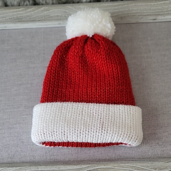 Festive Red and White Knit Beanie with Pom Pom - Picture 1 of 5